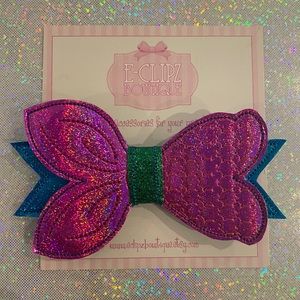 New Mermaid bow smooth glitter faux leather clip